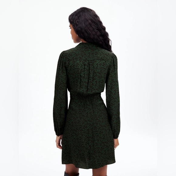 NWT Madewell Long-Sleeve Mini Shirtdress in Black and Green Floral - Picture 3 of 8